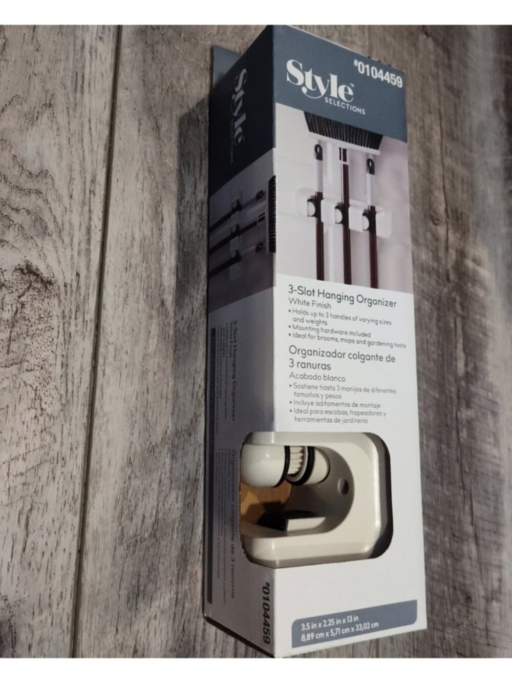 3 Slot Hanging Organizer for Brooms, Mop Holder, Tool Organizer White